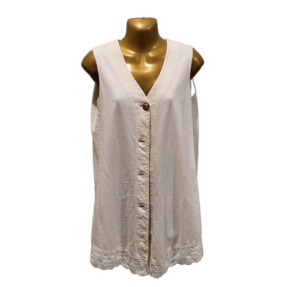 Vintage Barbara Lesser Medium Off-White Swimsuit Coverup 100% Organic Cotton USA - Picture 2 of 16